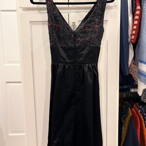 Vintage Elegant Black and Red Embroidered Party Dress